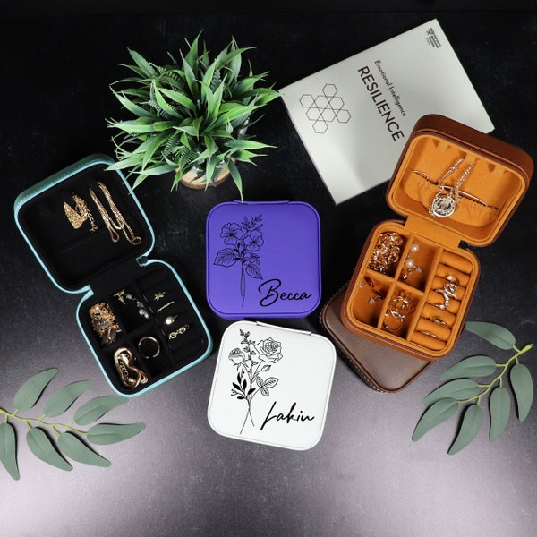 Travel Jewelry Case, Jewelry Organizer, Jewelry Travel Case, Personalized Jewelry Box, Birth Flower Jewelry Travel Case, Travel Jewelry Box