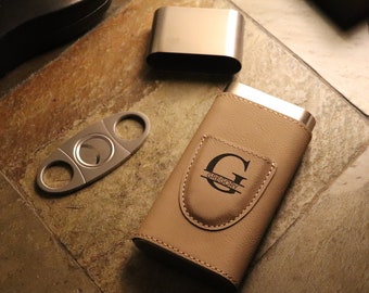 Personalized Cigar Case, Groomsmen Cigar Case, Cigar Holder with Cutter, Gift for Him, Groomsmen Gifts, Cigar Travel Case, Gift for Husband