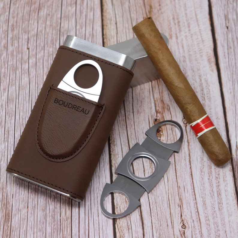 Cigar Box & Accessories, Groomsmen Cigar Case, Personalized Cigar Case, Groomsman Cigar Case, Cigar Cutter, Cigar Gift Box,Travel Cigar Case Dark Brown