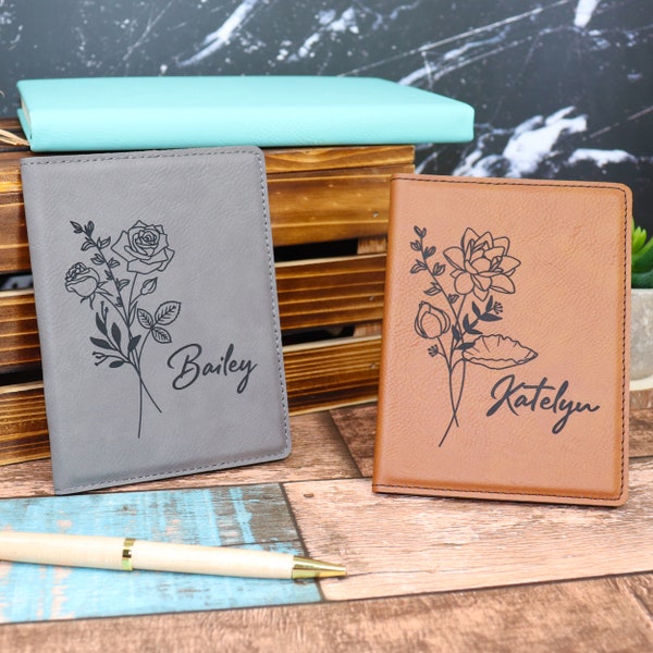 Birth Flower Passport Cover, Personalized Passport Cover, Custom Passport Holder, Engraved Passport Cover, Passport Wallet, Passport Sleeve