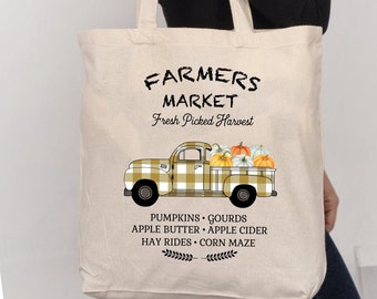 Borsa in tela con motivo a quadri per camion del mercato agricolo - Raccolto autunnale
