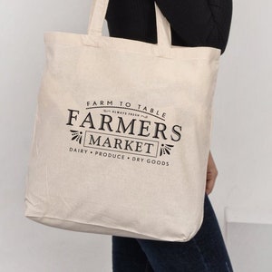 Farmer&#39;s Market Farm To Table Farmers Market Project Travel Laptop Book Reusable Shopping Natural Cotton Canvas Tote W/Long Handles Gym