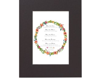 Apache Blessing Print: Floral Watercolor Wreath, Custom Color Mat (11x14)