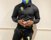 Africa Tracksuit. Nigeria Hoodie and Joggers. Black Gold.