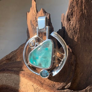 INCREDIBLE! AAA "Angel Wing" Ajoite, Citrine, Blue Topaz, Diamonds, 14k solid yellow gold and sterling silver pendant
