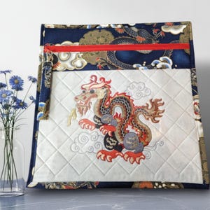 Chinese Dragon Embroidered Vinyl Front Project Bag Cross Stitch/Knitting/Crochet/ Storage Bag