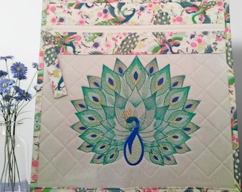Peacock Embroidered Vinyl Front Project Bag Cross Stitch/Knitting/Crochet/ Storage Bag