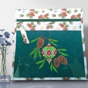 Pinecones and Bauble Christmas Embroidered Vinyl Front Project Bag Cross Stitch/Knitting/Crochet/ Storage Bag