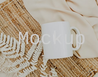 Minimalist White Coffee Mug Mockup, 11 oz (JPG)Not Ai Generated, Real Photographs