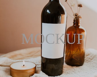 Wine Bottle Label Mockup, Minimalist Design (JPG & Photoshop File)