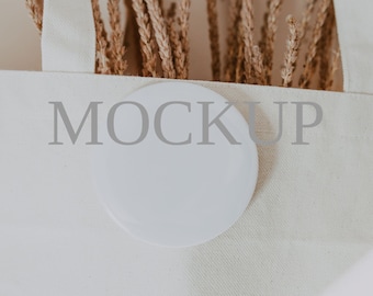 2.25" Button Pin Mockup, Blank Minimalist Design (JPG, PSD)