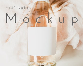 Boho Champagne Label Mockup | 4x3 Minimalist Wedding Bottle Label (Digital Download)