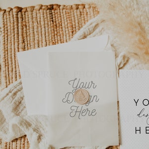May include: A white envelope with a wax seal on a woven mat. The seal has a tree design and the text "Your Design Here" is written in cursive on the envelope.