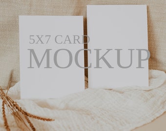 5x7 Wedding Invitation Mockup, Boho Stationery (JPG, PSD)