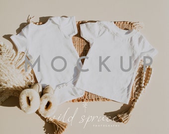 White Baby Onesie and Toddler Shirt Mockup (JPG)