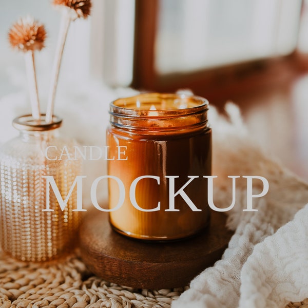 9 OZ Candle Mockup, Jar Candle Mockup, Candle Mockup, Candle Label Mockup, Blank Candle Mockup, Amber Candle Mockup, Styled Stock Photo