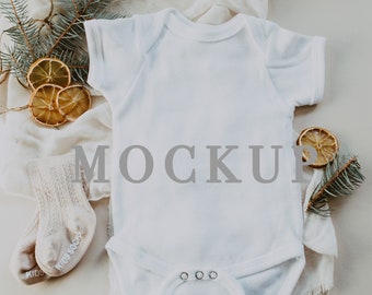 White Baby Onesie Mockup, 3-6 Month Onesie (JPG)