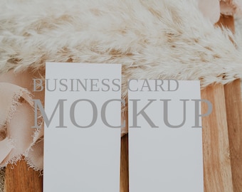 Boho Business Card Mockup, Vertical 2x3.5, Photoshop Smart Layer (JPG, PSD)