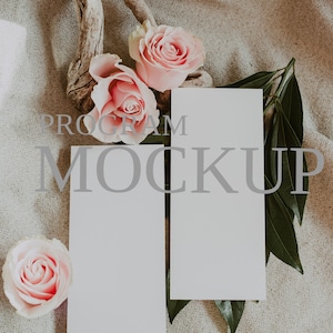 Minimalist Wedding Program Mockup, 4x9" Cards (JPG, PSD)