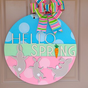 Spring Door Hanger | Round Door Hanger | Spring Sign | Bunny Door Hanger | Spring Round | Welcome Door Hanger | Hello Spring | Hello Sign