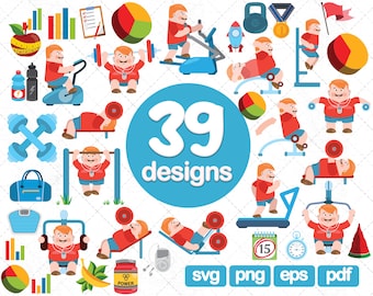 39 Training Clipart, gym clipart, fitness clipart, dumbbell clipart, sports clipart, gym equipment, png, images, graphic, design, cut, print