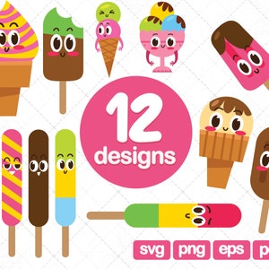 12 Ice Cream Clipart, summer clipart, ice cream graphics, ice cream svg, food clipart, dessert clipart, kawaii ice cream clipart png svg