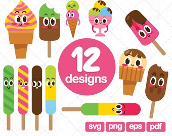 12 Ice Cream Clipart, summer clipart, ice cream graphics, ice cream svg, food clipart, dessert clipart, kawaii ice cream clipart png svg