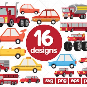 16 Cars Clipart Bundles, truck clipart, race car clipart, bus clipart, car graphics, race car clipart, digital cars, cars printable, png