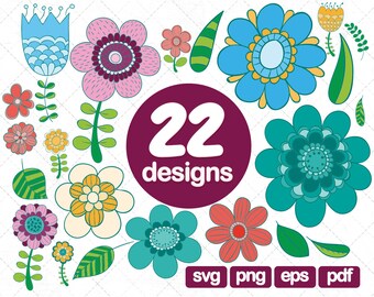 May include: A set of 22 colorful flower and leaf illustrations in a variety of styles. The illustrations are perfect for crafting, scrapbooking, and other creative projects. The text "22 designs" is included in the image.