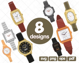 8 Reloj Clipart Design Png Svg Bundle, imágenes prediseñadas del reloj, imágenes prediseñadas de scrapbooking, reloj de bolsillo svg, vector de reloj, arte imprimible, imágenes, gráfico
