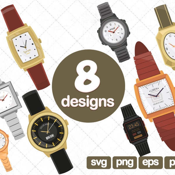 8 Watch Clipart Design Png Svg Bundle, clock clipart, scrapbooking clipart, pocket watch svg, watch vector, printable art, images, graphic