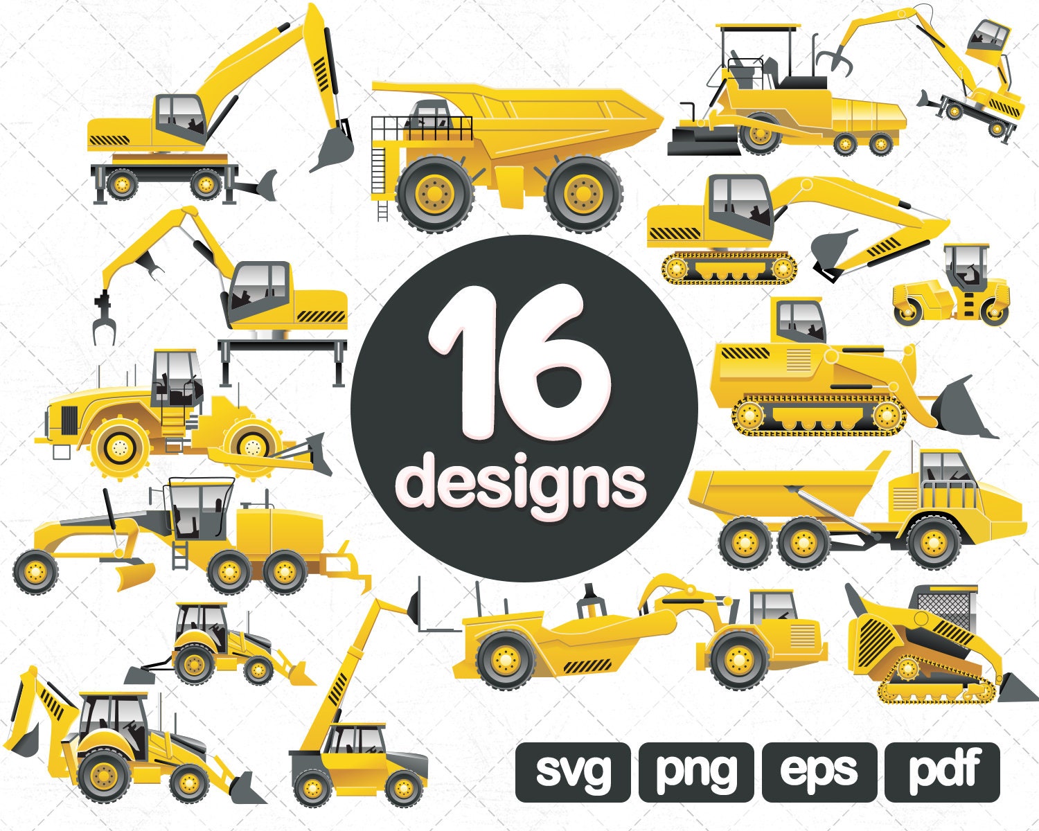16 Vehicle Clipart, transport clipart, construction clipart, clipart, Dump  truck, digger, Tractor svg, Bulldozer svg, Excavator svg, png