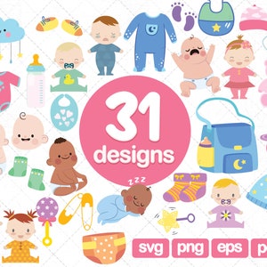31 Baby clipart, Baby Boy, Baby Girl, png, svg, bundle, baby graphics, new baby clipart, babies clipart, toys clipart, baby born clipart
