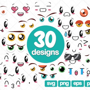 30 Cartoon Eyes Clipart Bundles, Kawai Eyes Clipart svg, eyes vector, eyes cut file, eyes png, eyes digital, eyes digital, eyes for cricut