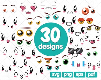 30 Cartoon Eyes Clipart Bundles, Kawai Eyes Clipart svg, eyes vector, eyes cut file, eyes png, eyes digital, eyes digital, eyes for cricut