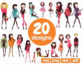 20 Lady clipart, fashion clipart, woman clipart, girl clipart, printable art, fashion lady, png clipart, vector, images, illustration