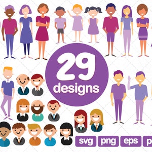 29 Personnes clipart Bundle, clipart enfants, clipart visage, silhouette de personnes, clipart familial, personnes de dessins animés, clipart scrapbook, personnes plates svg