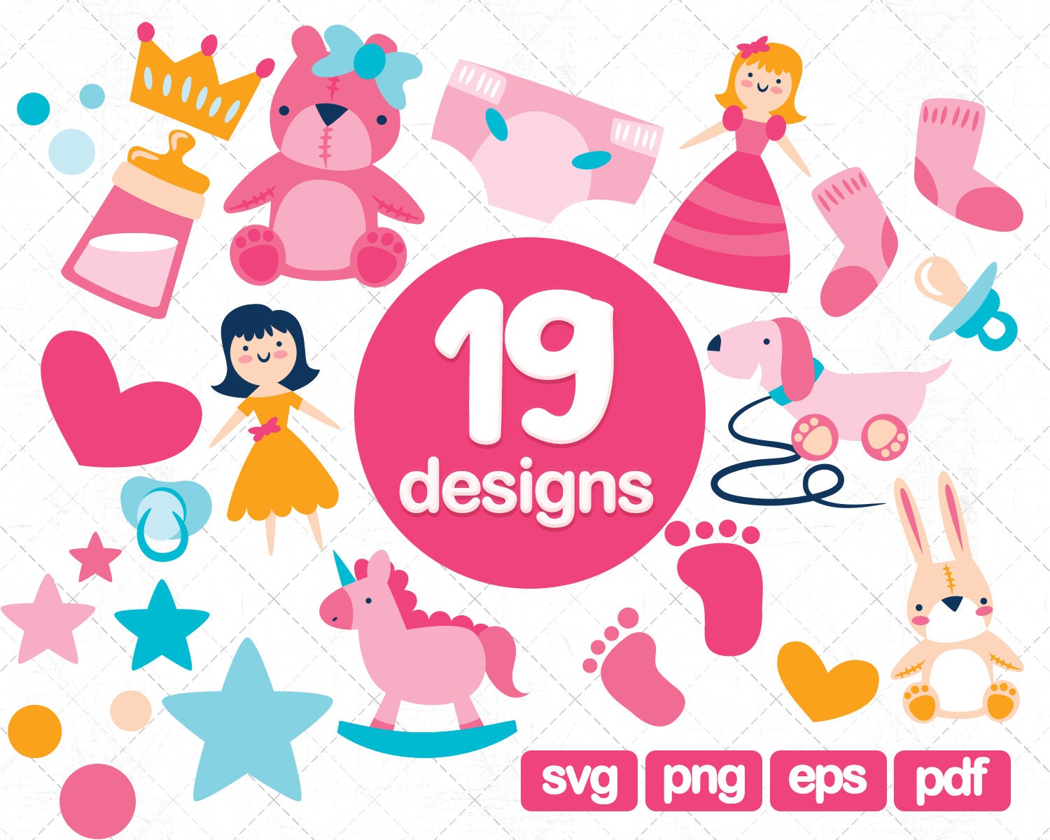 19 Baby Girl Clipart Bundle SVG, Baby Graphics, Pink Baby Clipart ...