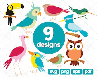 9 Birds Clipart, bird svg, bird silhouette, animal clipart, digital clipart, bird png, birds cut file, bird print, bird illustration