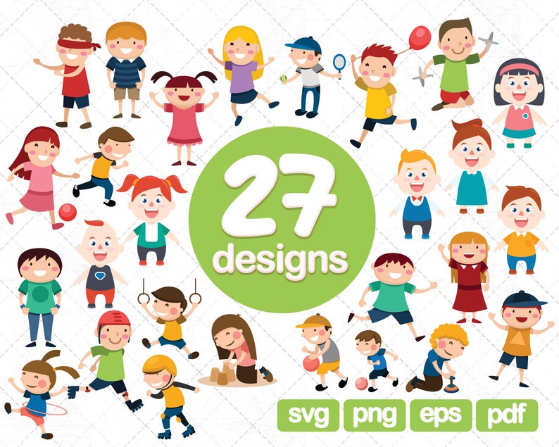 27 barn clipart-paket, flickclipart, pojkeclipart, barnclipart, digitala barn, babyclipart, clipart png 300 dpi, söt clipart, barnsvg bild 1