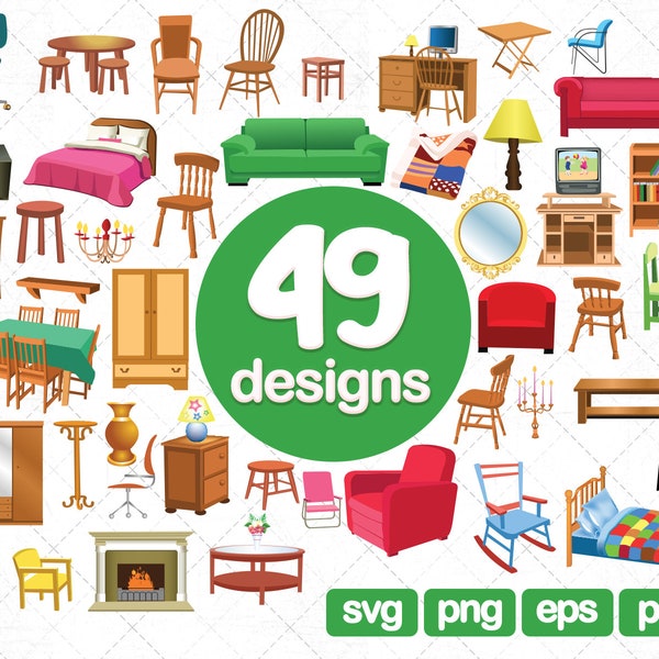 49 Clipart de muebles, sofá, armario, mesa, silla, sillón, lámpara, chimenea, png, eps, svg, clipart, diseño, impresión, corte, ilustración