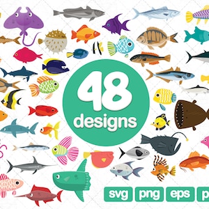 48 Fishes clipart bundle, fishing clipart, ocean fish clipart, fish png, fish illustration, cute fish clipart, fish svg nautical clipart sea
