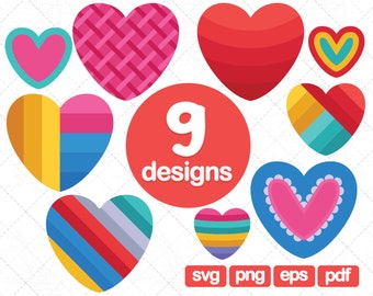 9 Hearts Clipart, coeur svg, fichier coupe de coeur, clipart de valentine, silhouette de coeur, clipart d’amour, cricut de coeur, vecteur de coeur, png de coeur