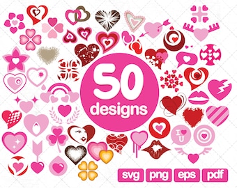 50 Hearts Clipart SVG, Love Clipart SVG, Hearts png, Hearts print, Hearts images, Hearts bundle, Hearts collections, Hearts graphic