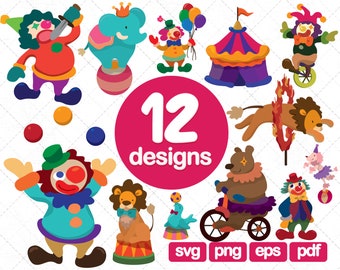 12 Circus Clipart, carnival clipart, clown clipart, circus party, circus elephant, circus tent, lion, circus images, circus birthday png
