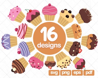 16 Muffins Clipart, cupcake clipart, svg, png, eps, pdf
