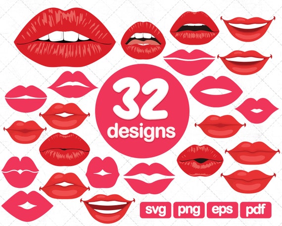 Download 32 Lips Clipart Bundle Svg Lips Png Lips Sublimation Kiss Etsy