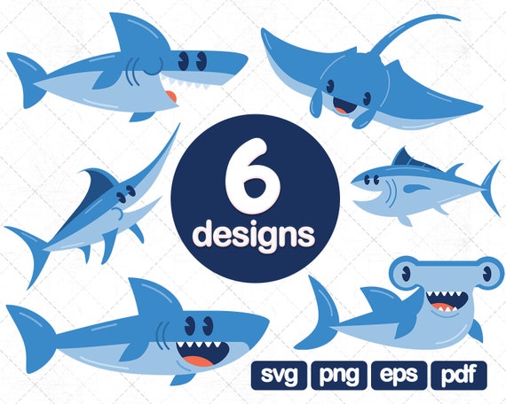 6 Shark Clipart Svg Baby Shark Clipart Shark Png Happy Etsy