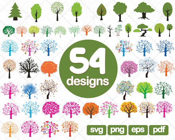 54 Tree Clipart SVG Collections, Family Tree SVG, Tree Clipart, Tree Vinyl Decal, Tree Art Print, Tree Clip Art, Floral svg, Tree Cut File