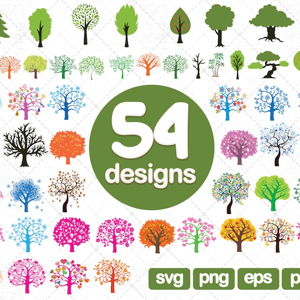 54 Tree Clipart SVG Collections, Family Tree SVG, Tree Clipart, Tree Vinyl Decal, Tree Art Print, Tree Clip Art, Floral svg, Tree Cut File